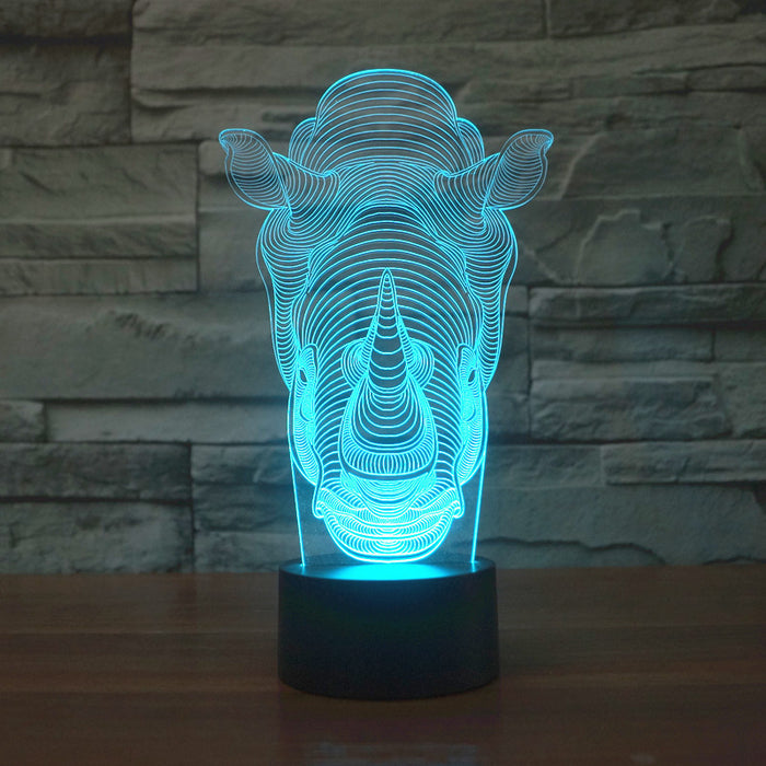 Realistic Rhinoceros Head Bust 3D Optical Illusion Lamp - 3D Optical Lamp