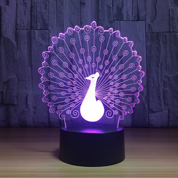 Peacock 3D Optical Illusion Lamp - 3D Optical Lamp