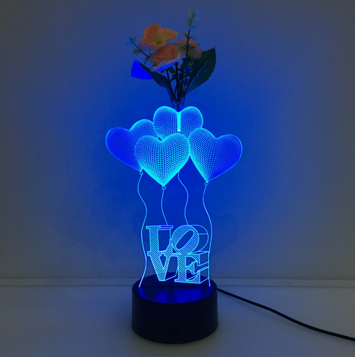 Love 3D Vase Flower Arrangement Stereo Lamp - 3D Optical Lamp