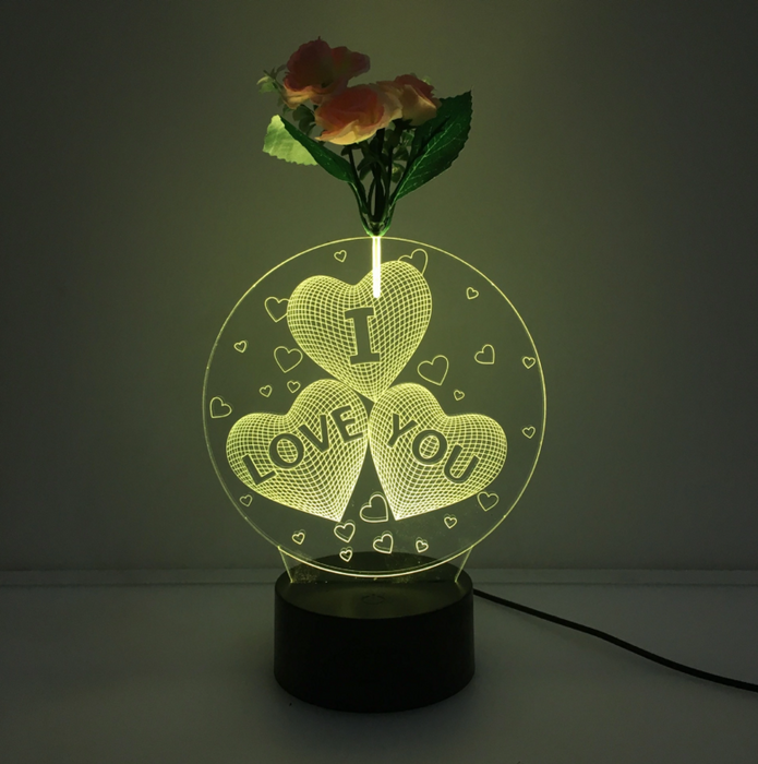 I  Love You 3D Vase Flower Arrangement Stereo Lamp - 3D Optical Lamp