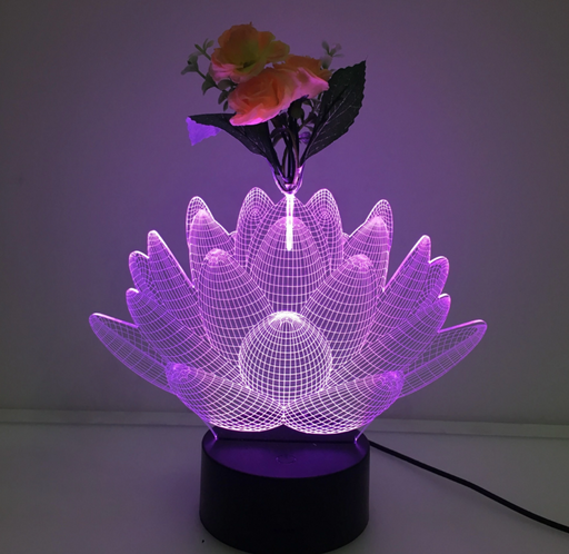 Lotus 3D Vase Flower Arrangement Stereo Lamp - 3D Optical Lamp