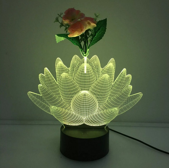 Lotus 3D Vase Flower Arrangement Stereo Lamp - 3D Optical Lamp