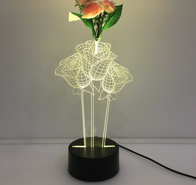 Rose 3D Vase Flower Arrangement Stereo Lamp - 3D Optical Lamp