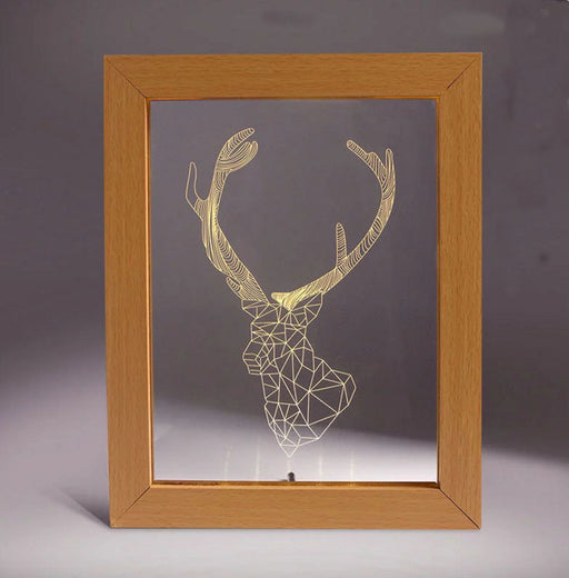 Solid Wood 3D Bedside  Photo Frame Lamp-Fawn - 3D Optical Lamp