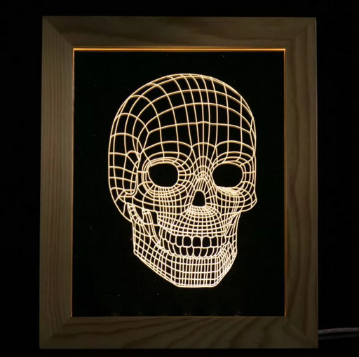 Solid Wood 3D Bedside  Photo Frame Lamp-Skull - 3D Optical Lamp