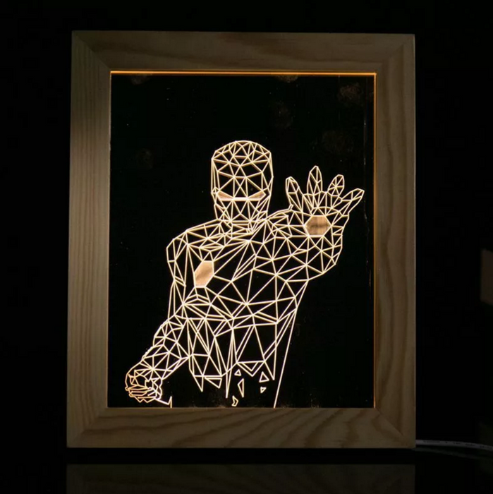 Solid Wood 3D Bedside  Photo Frame Lamp-Iron Man - 3D Optical Lamp