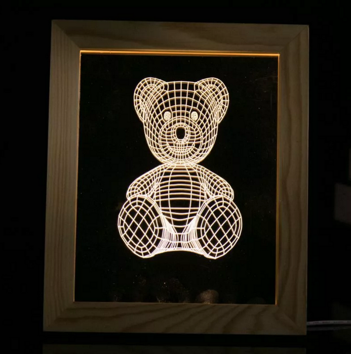Solid Wood 3D Bedside  Photo Frame Lamp-Bear - 3D Optical Lamp