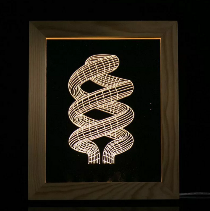 Solid Wood 3D Bedside  Photo Frame Lamp-Spiral - 3D Optical Lamp