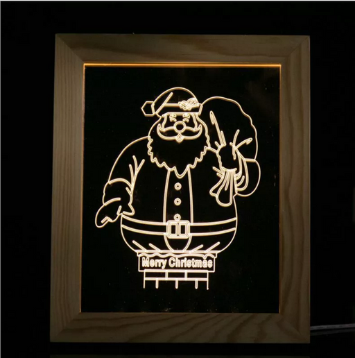 Solid Wood 3D Bedside  Photo Frame Lamp-Santa Claus - 3D Optical Lamp