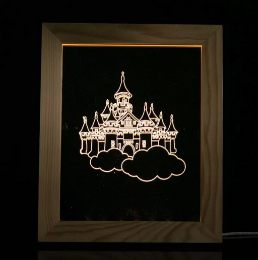 Solid Wood 3D Bedside  Photo Frame Lamp-City of Sky - 3D Optical Lamp