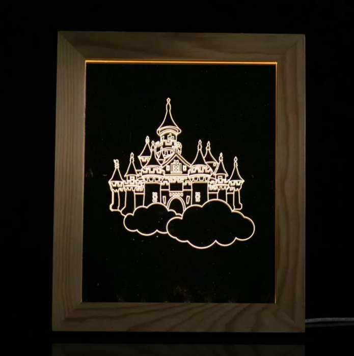Solid Wood 3D Bedside  Photo Frame Lamp-City of Sky - 3D Optical Lamp