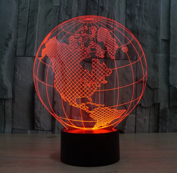 America Europe Globe 3D Colorful Gradient Nightlight - 3D Optical Lamp