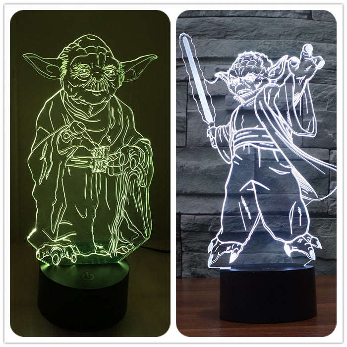 Star Wars Inspired Posing Yoda 3D Optical Illusion Lamp - 3D Optical Lamp
