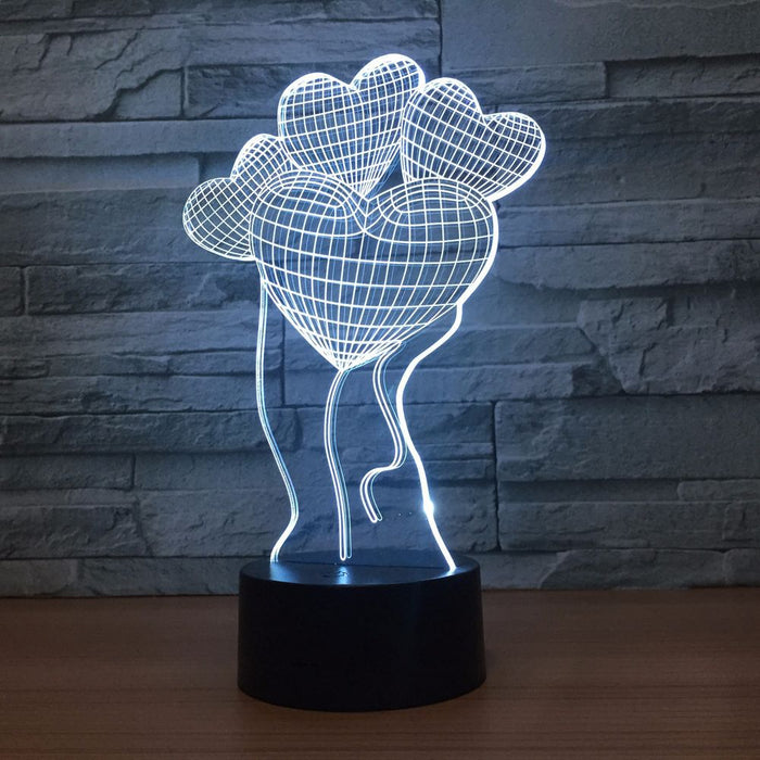 Heart Ballons 3D Optical Illusion Lamp - 3D Optical Lamp