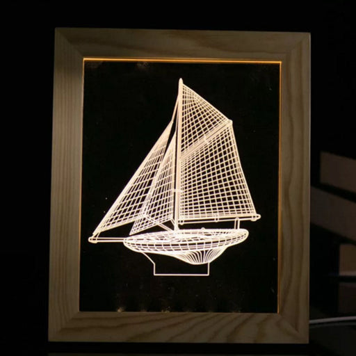 Solid Wood 3D Bedside  Photo Frame Lamp-Sailing - 3D Optical Lamp