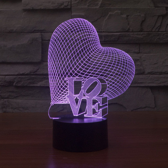 Heart Love Sculpture 3D Optical Illusion Lamp - 3D Optical Lamp